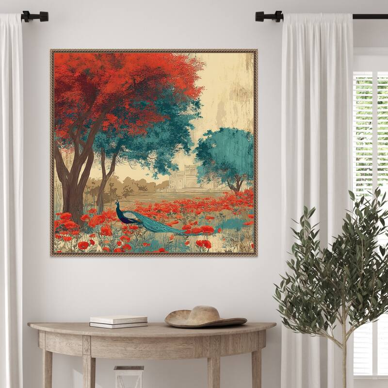 Peacock Mughal Mural Designs No. 2 by Tradelink inhouse artist Framed Canvas Wall Art Print