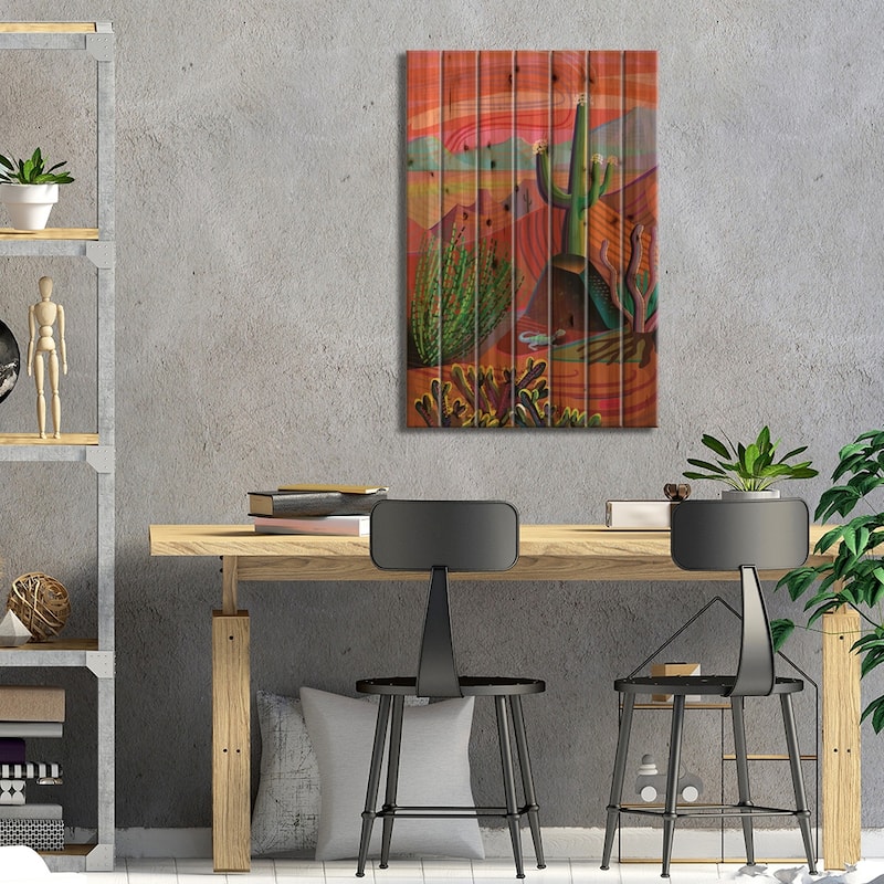 Gila River Desert Sunset Print On Wood by Charles Harker - Multi-Color