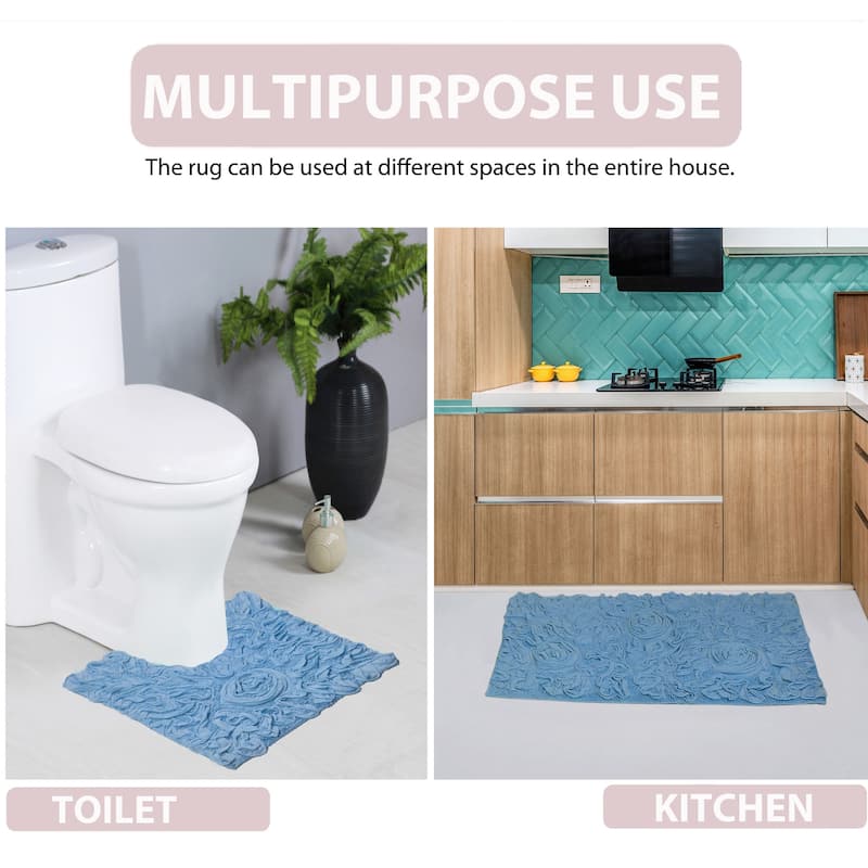 Bell Flower Bathroom Rug, Cotton Soft, Water Absorbent Bath Rug, Non Slip Shower Rug Machine Washable 24"x40" Rectangle