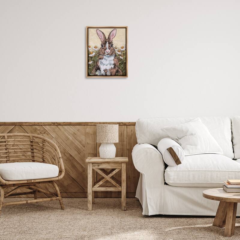 Stupell Rabbit Portrait with Daisies Framed Floater Canvas Wall Art Design By Sara G. Designs
