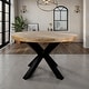 preview thumbnail 3 of 3, 47" Diameter Industrial Round Dining Table with Solid Mango Wood Top and Black Iron Base - Brown