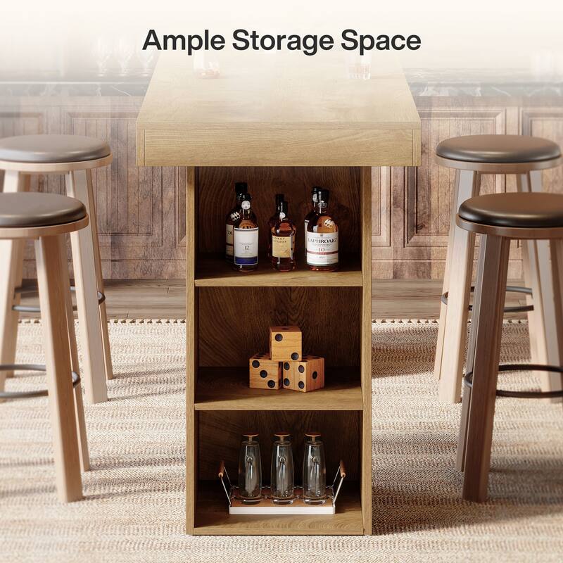 63-Inch Wooden Bar Table with Storage