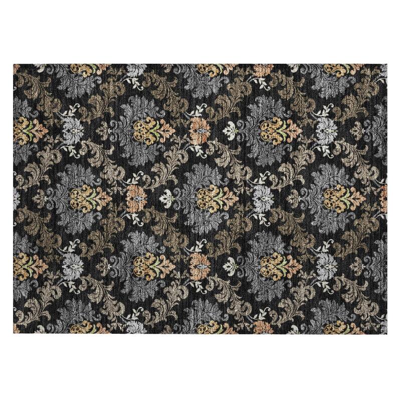 Machine Washable Indoor/ Outdoor Damask Patna Chantille Rug