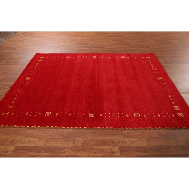 Red Gabbeh Oriental Area Rug Hand-Knotted Modern Wool Carpet - 5'7"x 7'9"