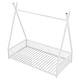 preview thumbnail 7 of 8, White Twin Metal House Floor Bed with Triangle Structure & Guardrail for Toddlers & Baby, Modern Montessori Platform Bed Frame