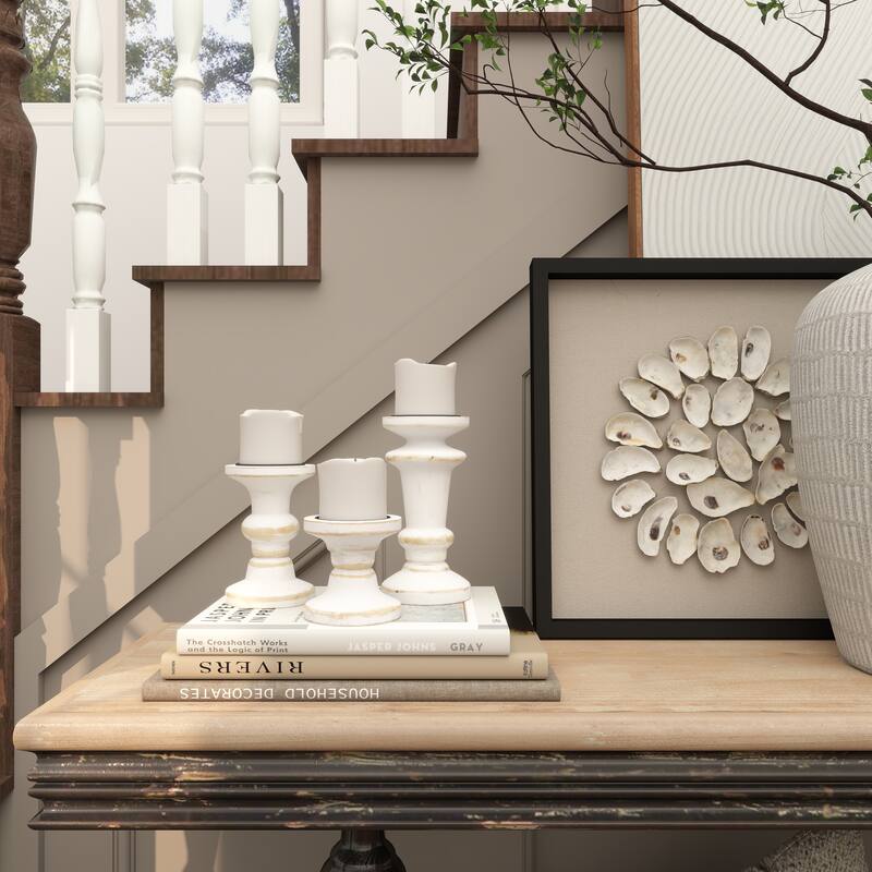 White Wood Decorative Candle Holder (Set of 3)