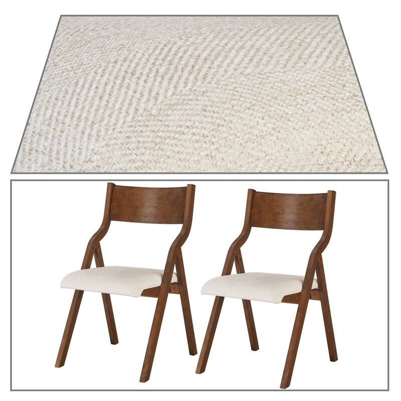 European Vintage Set of 2 Wooden Folding Dining Side Chairs with Fabric Seat Cushions