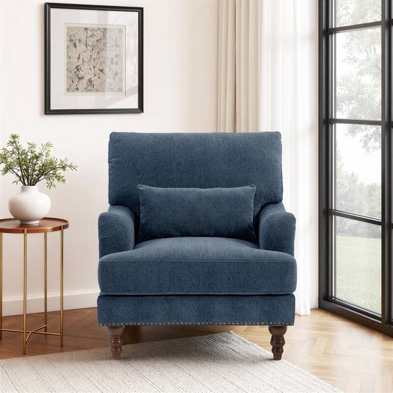 Chenille Accent Chair with Lumbar Pillow Nailhead Living Room