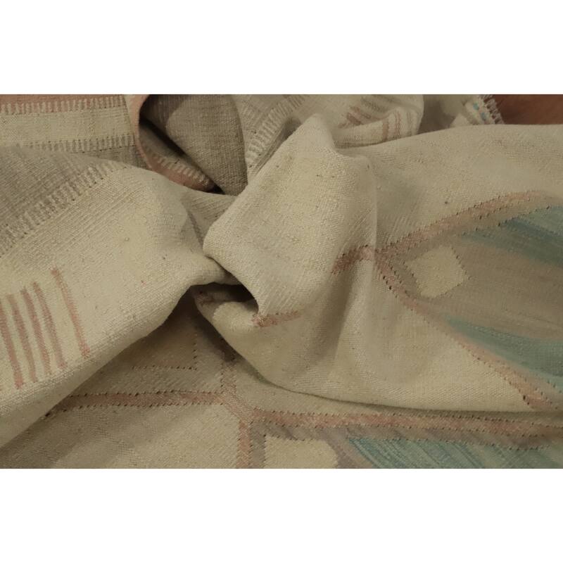 Hand Woven Oriental 100% Wool Carpet Southwestern Tribal Beige & Ivories Kilim Area Rug - 9' 10'' X 8' 0''