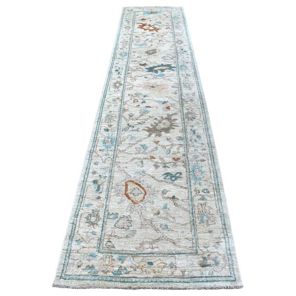 Shahbanu Rugs Oushak Hand Knotted Pliable Wool Light Gray With With Floral Motifs Oriental Runner Rug (2'9" x 13'4"). Opens flyout.