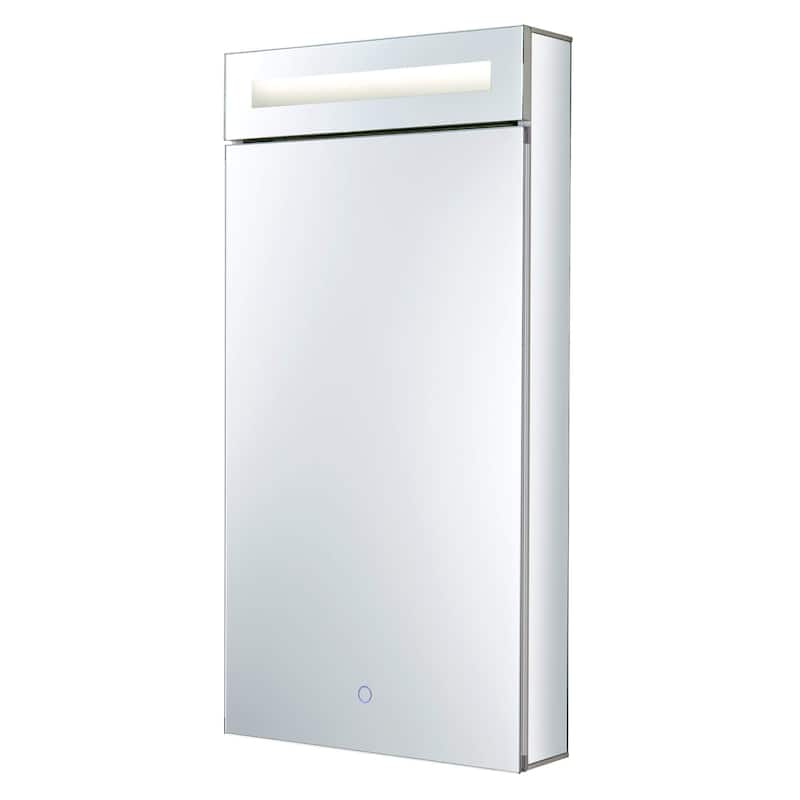 Bathroom Medicine Cabinet, Aluminum, Recessed/Surface Mount, Mirrored Interior w/LED - 15 X 30 - Left Hand