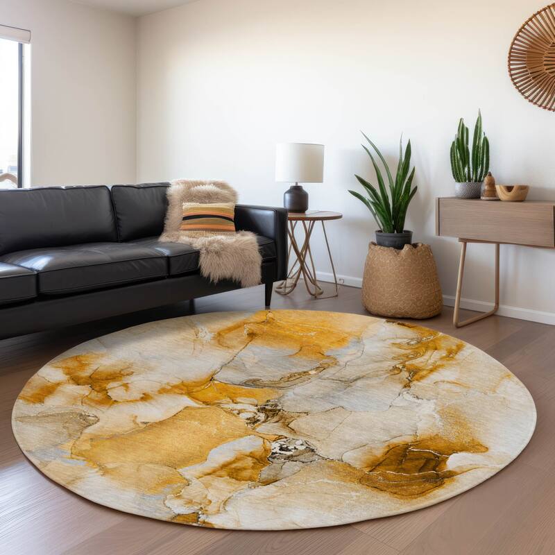 Premium Washable Super Soft Watercolor Abstract Mayfield Rug - Orange - 8' x 8' - Round