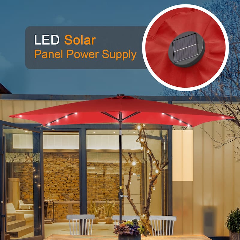 LIVOOSUN 10x6.5ft Steel Solar-Powered LED Patio Umbrella,w/Crank Tilt