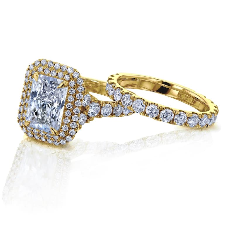 Kobelli Radiant Lab Grown Diamond 14k Solid Gold Double Halo Seoul Bridal Set (Certified, EF/VS)