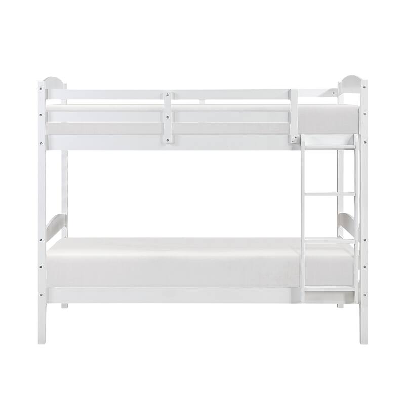 Twin Over Twin Bunk Bed with Guard Rails, Sturdy Wood Frame, White Finish, Youth Bedroom Furniture