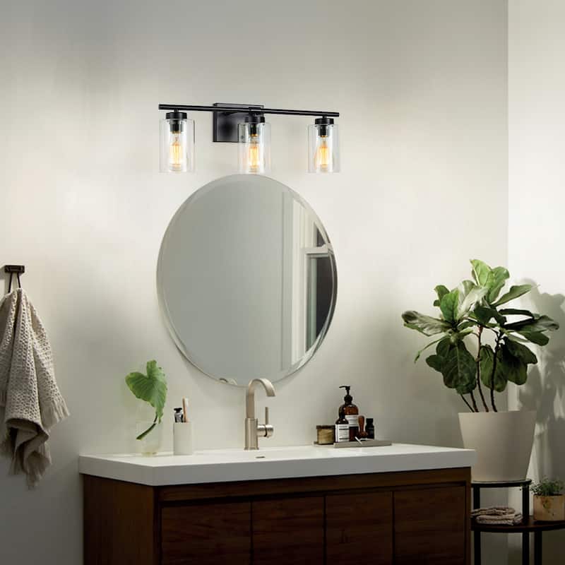 3-Light Wall Lights, Cylinder Bathroom Vanity Lights Glass Hallway Wall Sconces for Dining Room Living Room - W22.83"x H8.46"