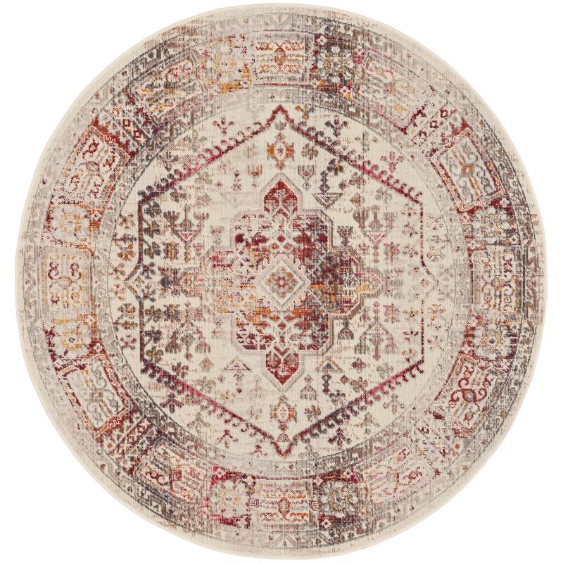 Nourison Vintage Kashan Persian Medallion Ivory Red Area Rug