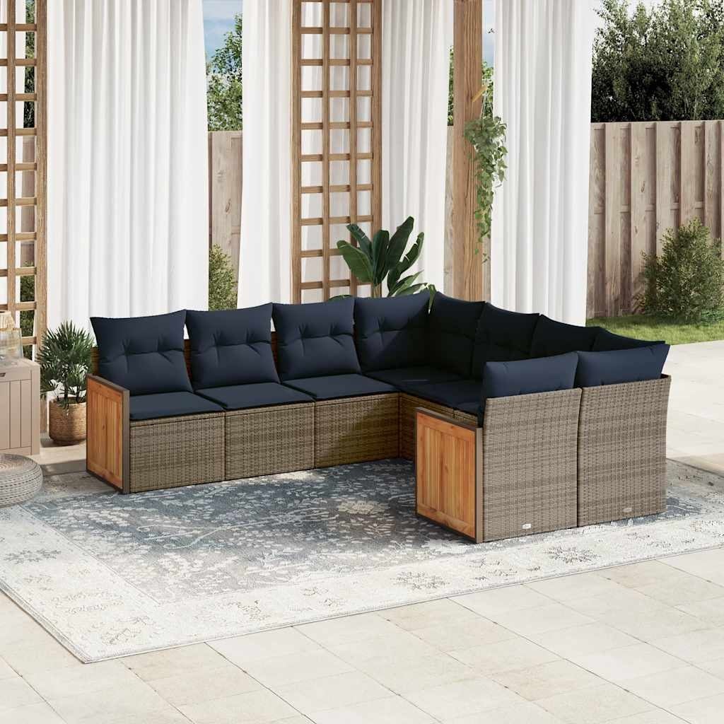 vidaXL 8 Piece Patio Sofa Set with Cushions Gray Poly Rattan - 21.7 x 24.4 x 27.2