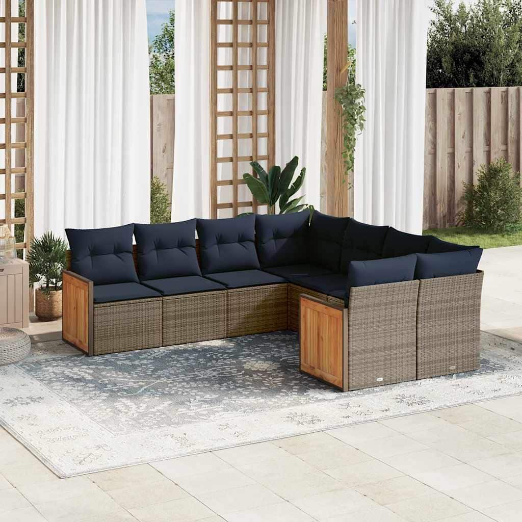 vidaXL 8 Piece Patio Sofa Set with Cushions Gray Poly Rattan - 21.7 x 24.4 x 27.2