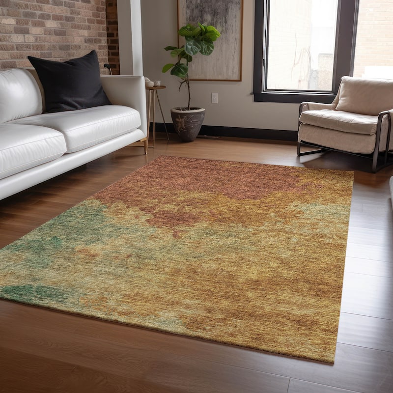 Machine Washable Indoor/ Outdoor Abstract Modern Chantille Rug - Paprika - 2'6" x 3'10"
