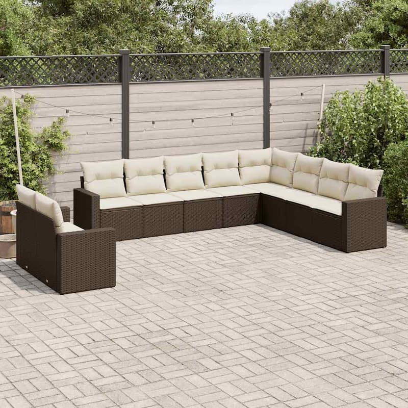 vidaXL Garden Sofa Set Brown PE rattan L Shape Adjustable Feet - 24.4 x 25.8 x 27.2