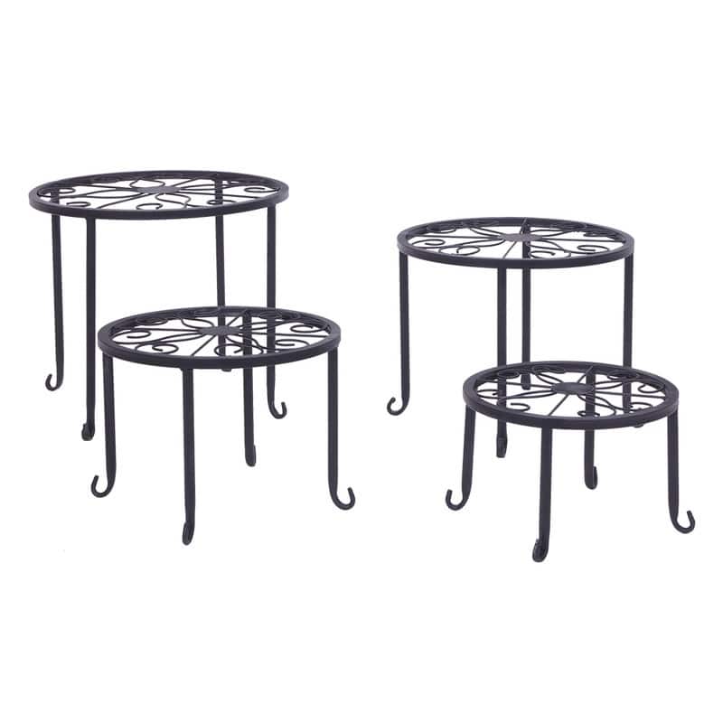 Patented Plant Stand for Flower Pot Heavy Duty Potted Holder Set of 4 - Black