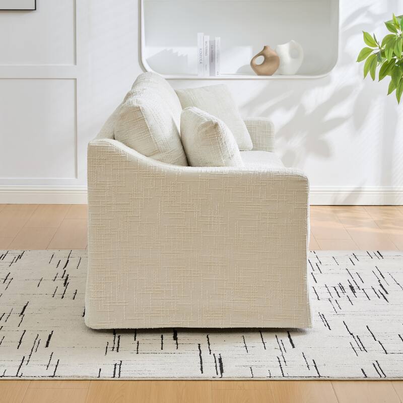 Oversized Chenille Upholstered 3 Seater Sofa, Deep Seat Sofa with Pillows, Lounge Sofa with Removable Upholstery Cover