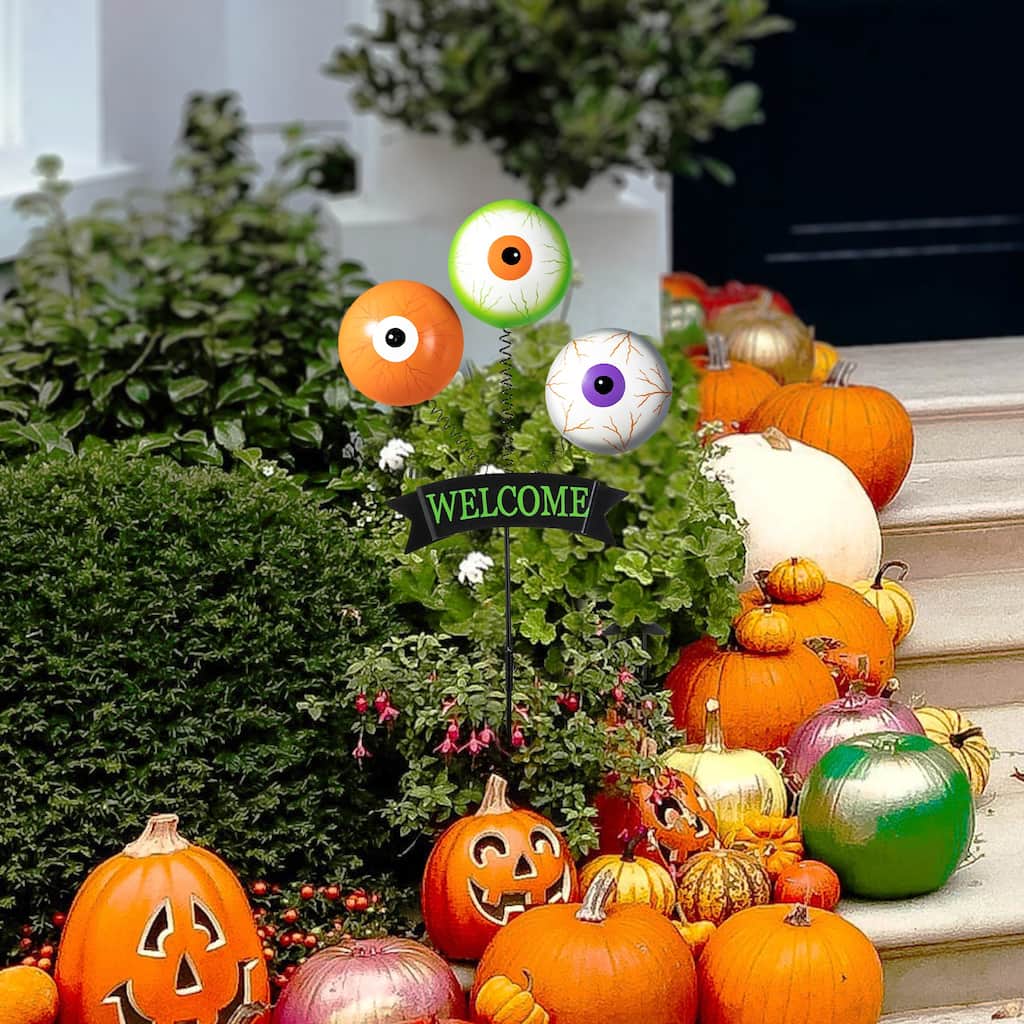 Glitzhome 35"H Metal WELCOME Eyeballs with Springs Halloween Yard Stake