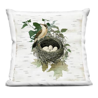 Stupell Vintage Bird Nest & Flora Decorative Printed Throw Pillow Design by Susan Arnot