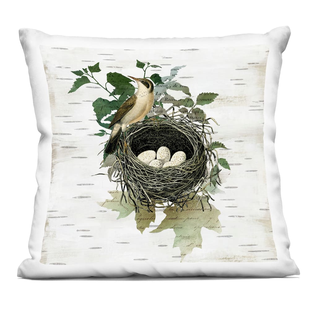 Stupell Vintage Bird Nest & Flora Decorative Printed Throw Pillow Design by Susan Arnot