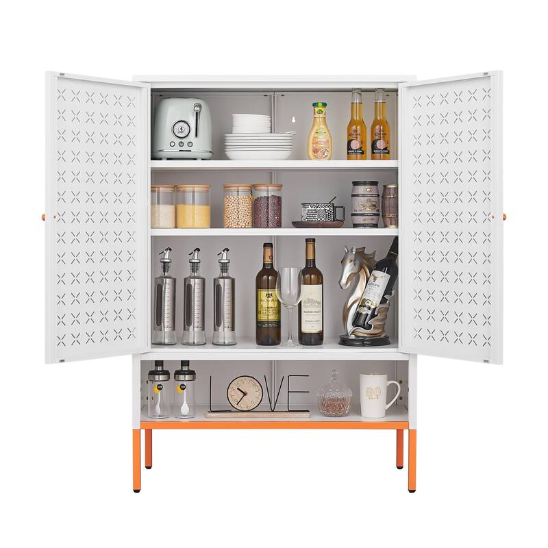 Grid Double Door Shoe Cabinet, Three Adjustable Compartments , Suspended Hollow Shoe Changing Compartment