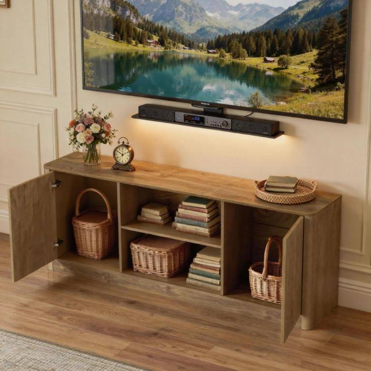 63 Inches TV Stand, Farmhouse Entertainment Center for Living Room