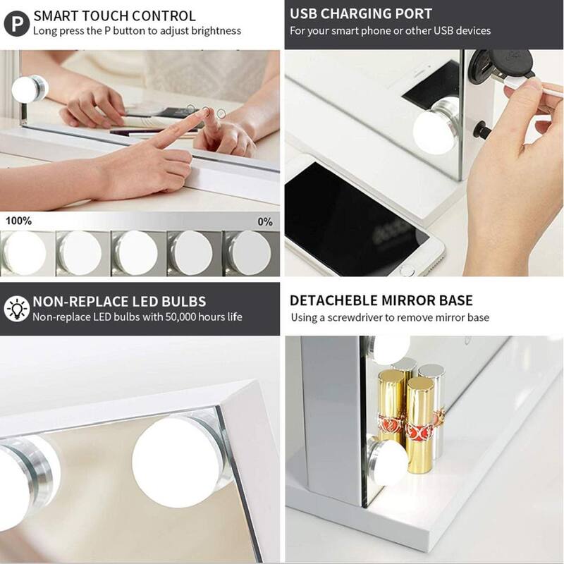 GTU Furniture LED Makeup Hollywood Table/Wall Mount Vanity Mirror with Lights