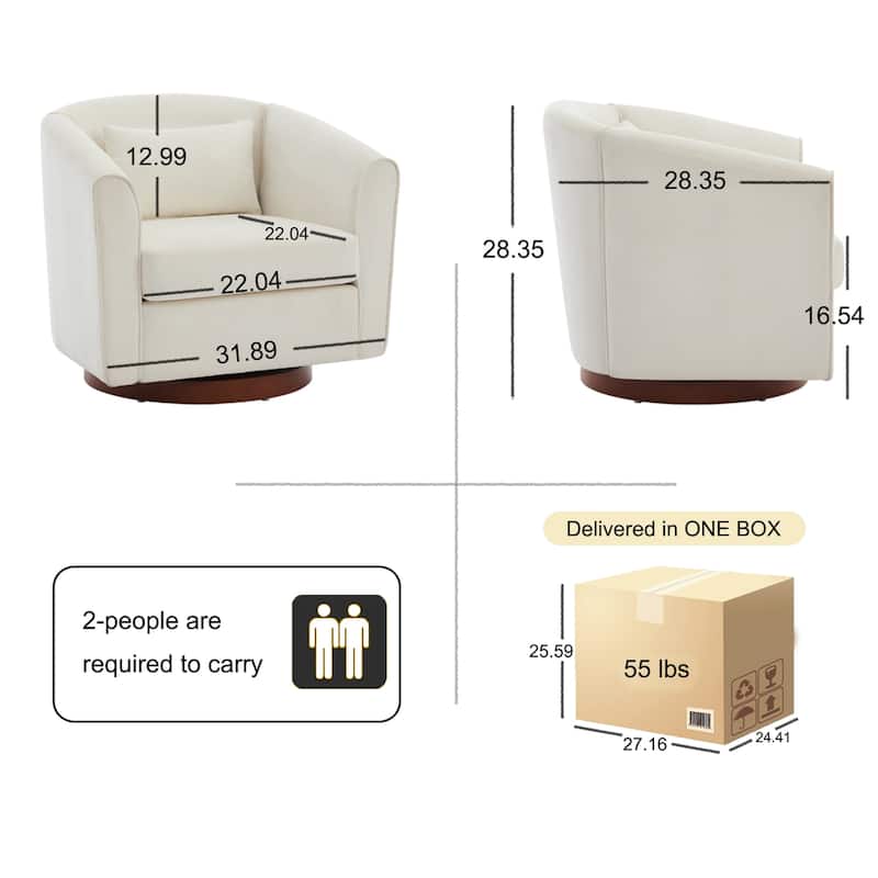 Swivel Wide Upholstered Sofa Chairs with Wood Base Side