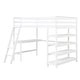 preview thumbnail 7 of 6, White Full Size Pine Wood Loft Bed with Desk, Ladder, and Shelves, High Guard Rails