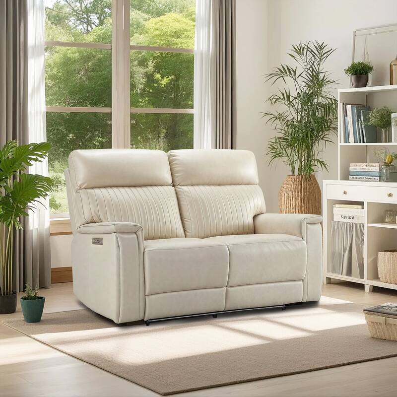Genuine Leather Reclining Loveseat with Triple Power Adjustable Headrest, Lumbar Support, Zero Gravity, USB & USB-C Ports