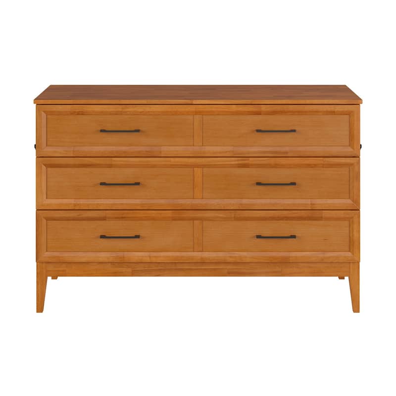 Solid Wood Murphy Bed Chest with Mattress & Charger - Space Saving Bed for Guest Room, Studio Apartment