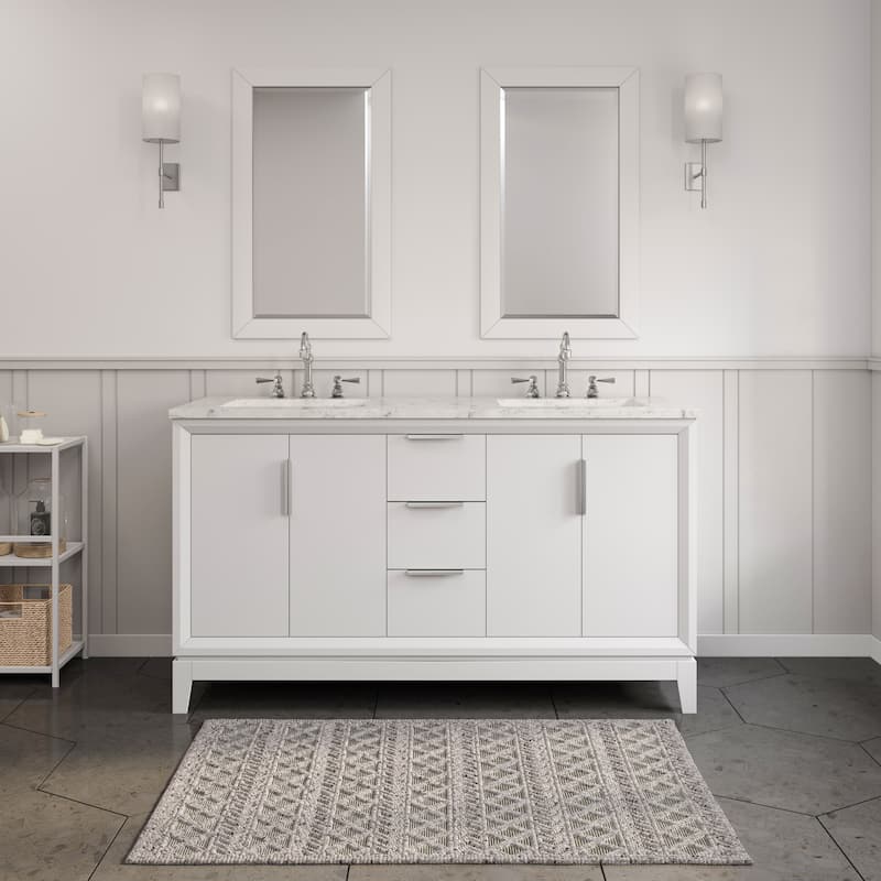 Elizabeth 60-Inch Double Sink Carrara White Marble Vanity With Matching Mirrors - Pure White