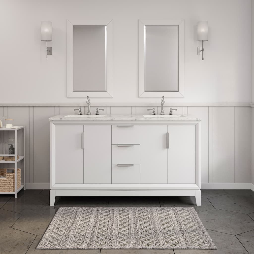 Elizabeth 60-Inch Double Sink Carrara White Marble Vanity