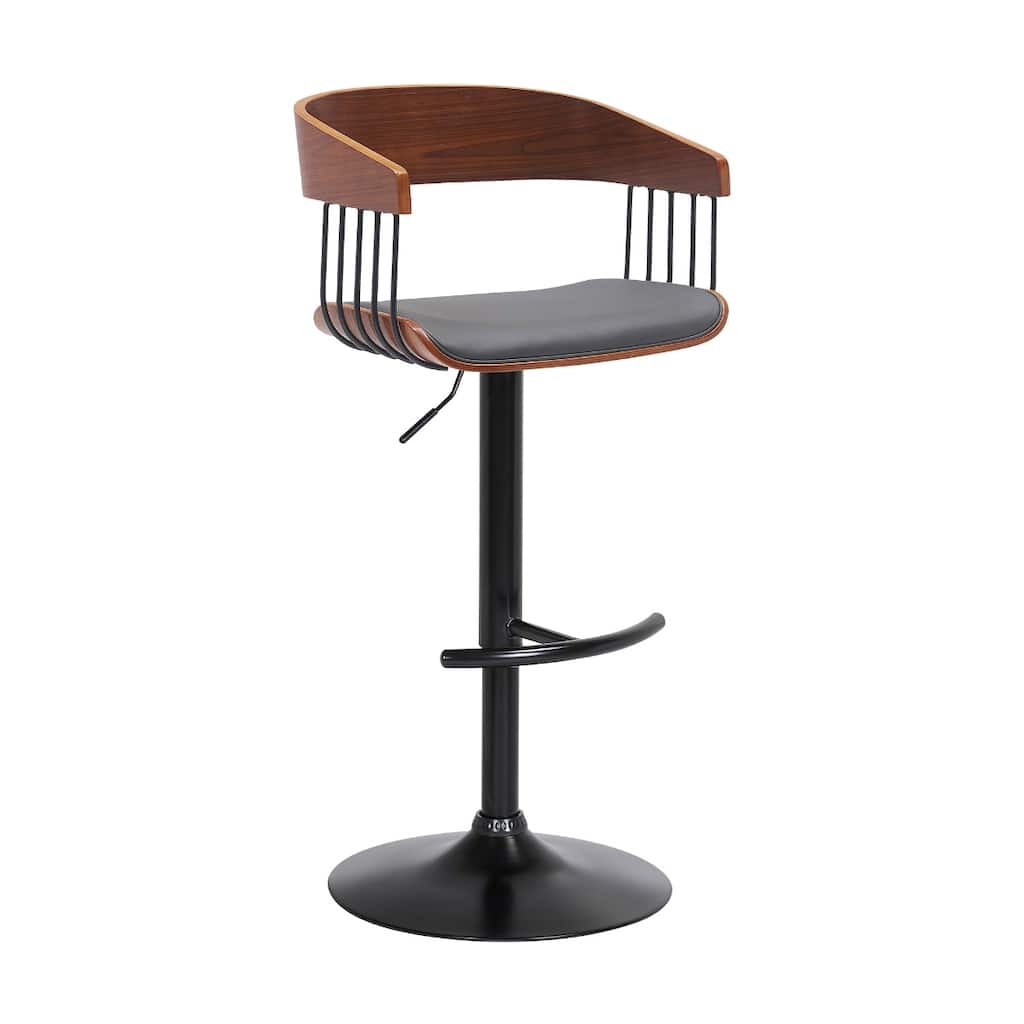 Modern Adjustable Bar Stool with Swivel Faux Leather Upholstery Pedestal Base and Footrest Support - 43.5”H x 19”W x 19.5”D