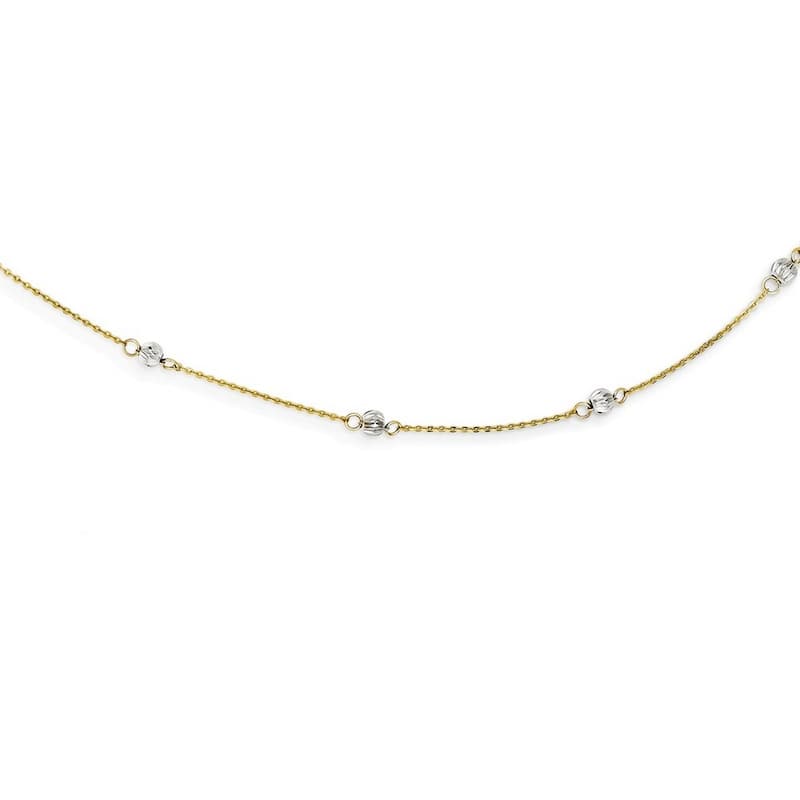 Curata 14k Gold Two Tone Diamond-cut Beads Necklace, 16+2"