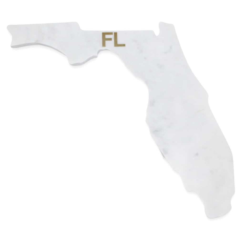 Lg Polished Marble "Florida" Cutting Board w/brass state abbreviation - White