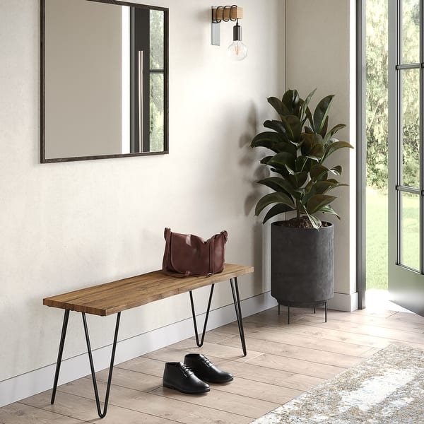 slide 2 of 10, WYNDENHALL Emanuel SOLID MANGO WOOD 42 inch Wide Industrial Contemporary Bench in Natural - 12.8" d x 42.3" w x 16.7" h Natural