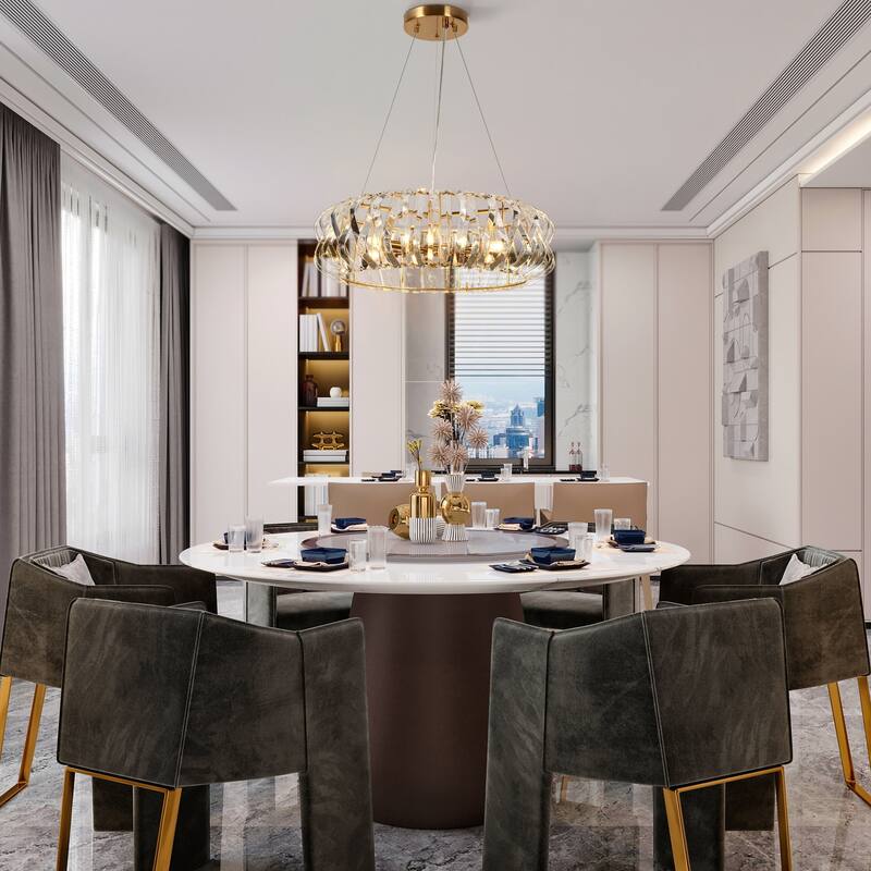 Modern 6-Light Crystal Drum Chandelier for Dining Living Room - D 28.3" x H 69" Max