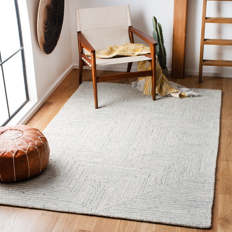 SAFAVIEH Handmade Micro-Loop Nausica Modern Wool Rug - 5' x 8' - Light Grey/Ivory