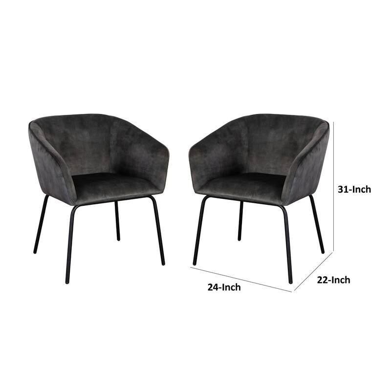 Voro Dining Chair Set of 2, Gray Velvet, Sleek Black Metal Legs