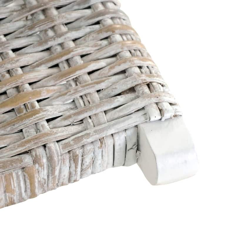 vidaXL Relaxing Chair White Natural Kubu Rattan and Solid Mahogany Wood - 23.6" x 30.3" x 27.6"