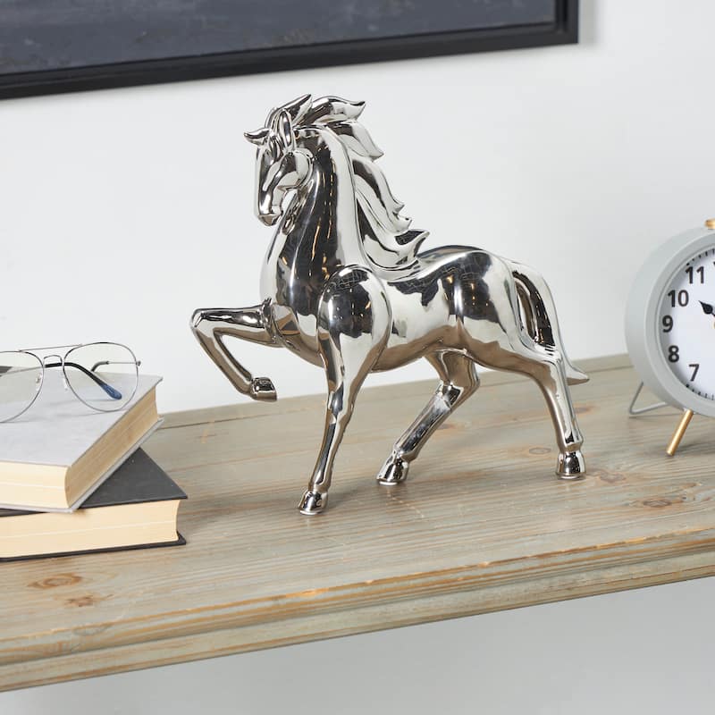 Gold or Silver Ceramic Prancing Horse Sculpture - Silver