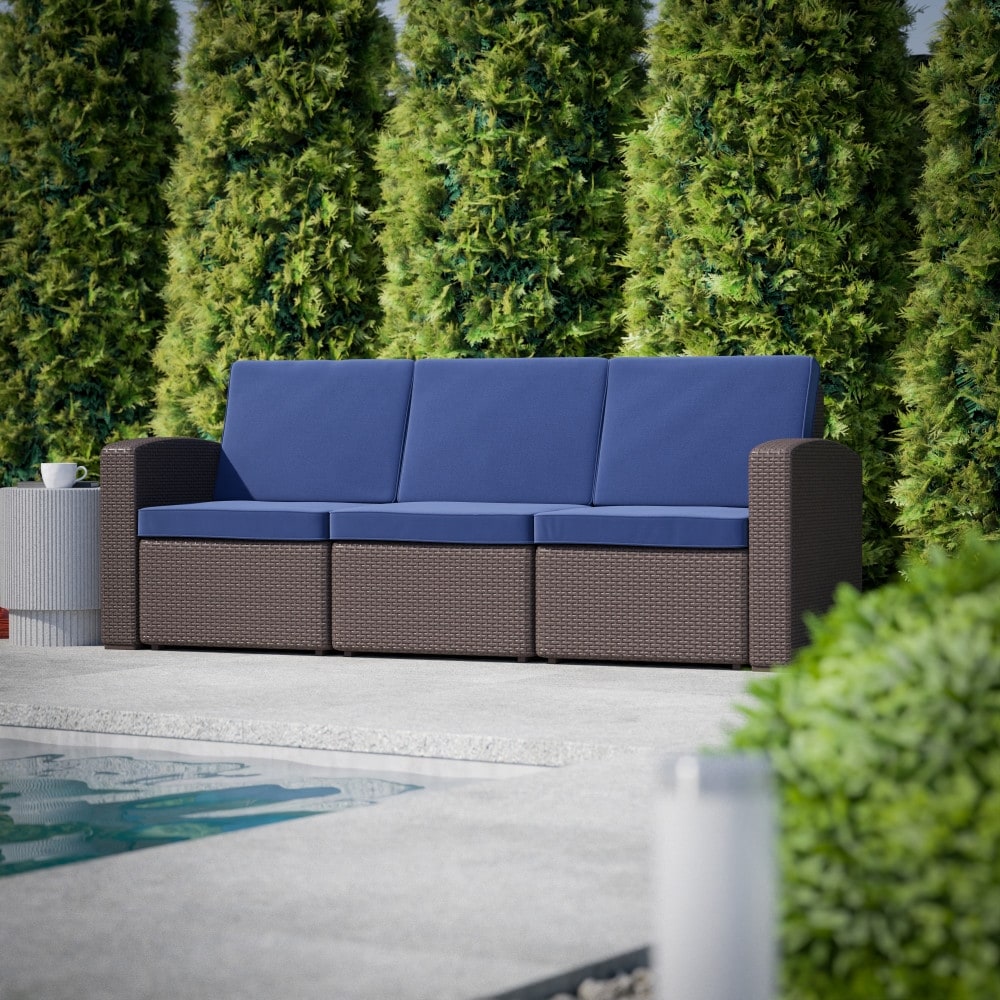 Faux Rattan Sofa with All-Weather Cushions