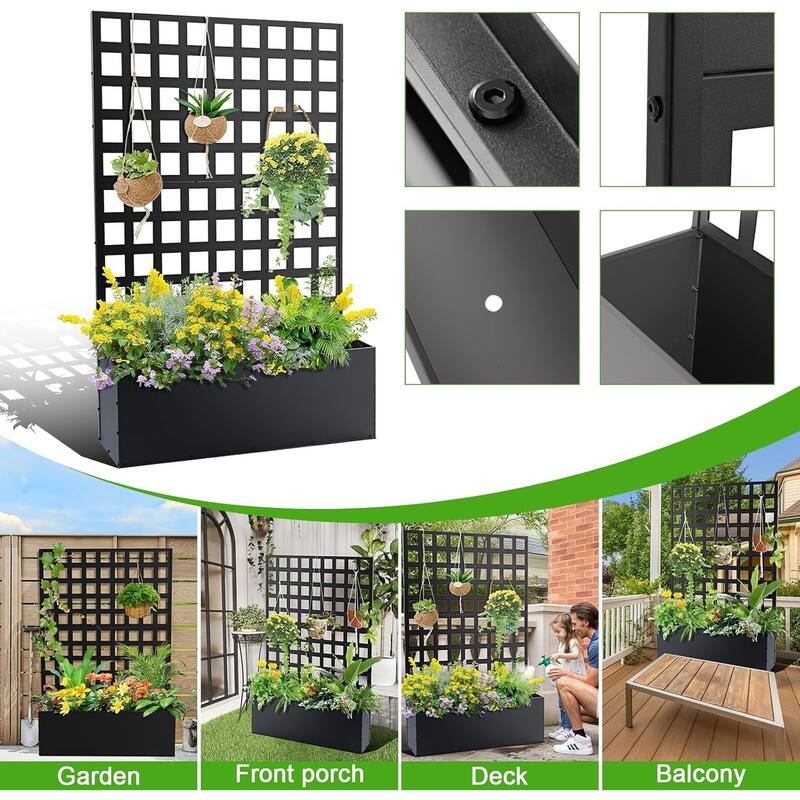 Metal Planter Box with Trellis Privacy Screen